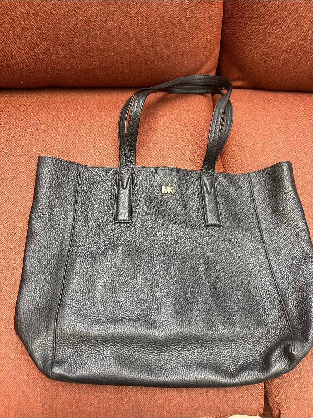 Michael Kors Black Pebbled Leather MK Logo Tote